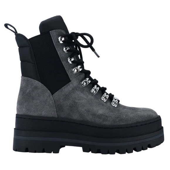 Marc Fisher Plune Lace-Up Combat Boots in Medium Gray - Picture 1 of 8